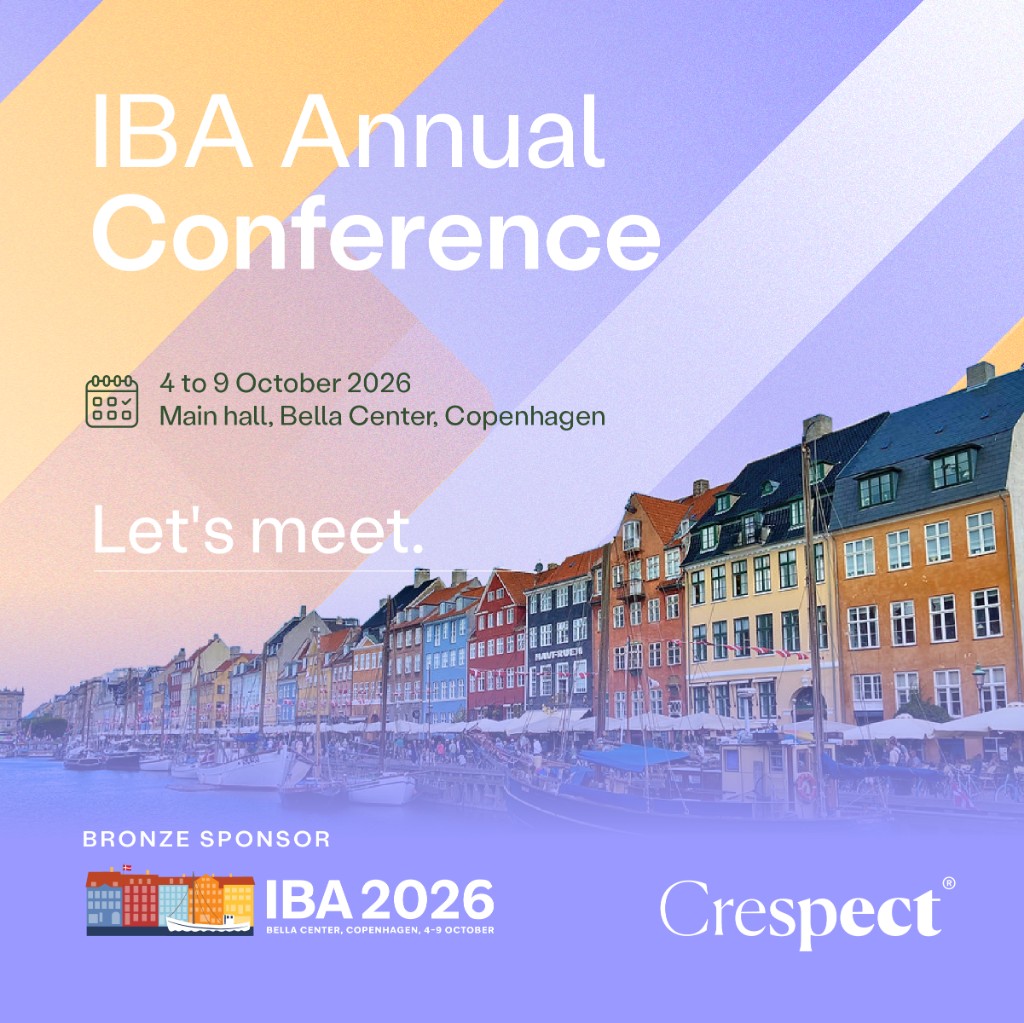 IBA Annual Conference, 4 to 9 October 2026, Bella Center, Copenhagen. Meet Crespect.