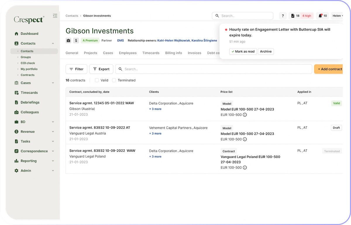 legal practice management status tracking